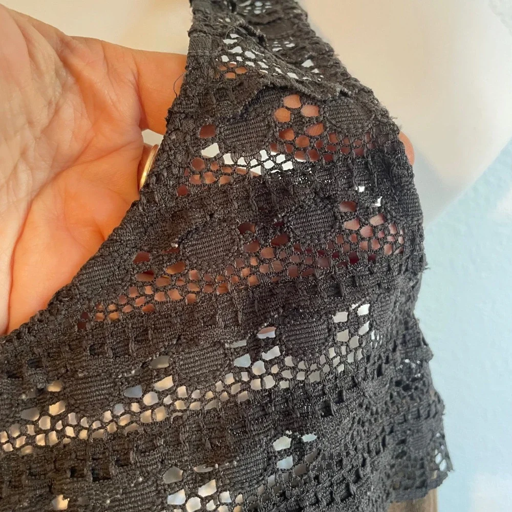J.Crew Sleeveless Blouse M Lace Trim Top Brown Black Whimsigoth Fairy Ren Faire